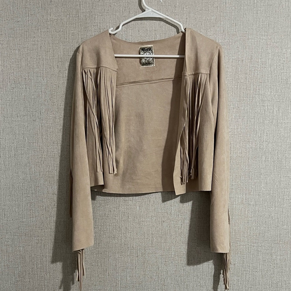 Vocal Beige Fringe Women's Blazer
